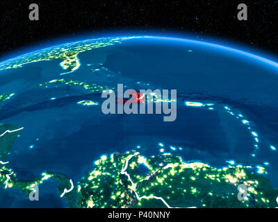 Space orbit view of Haiti highlighted in red on planet Earth with ...