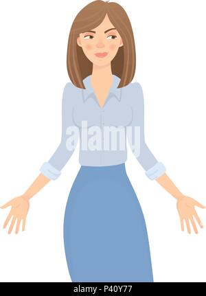 Business woman isolated. Business pose and gesture. Young businesswoman vector illustration. Hands in the side Stock Vector