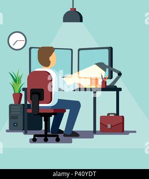 Business man working in his office Stock Vector