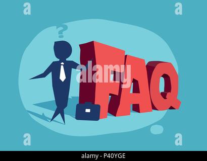 Frequently asked questions icon with a businessman standing near Stock Vector