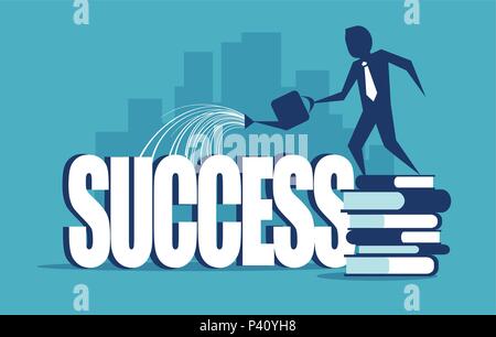 Business man watering word success. Stock Vector