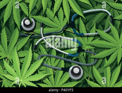 Marijuana medical use and health care concept. Traditional medicine versus other options with cannabis Stock Vector