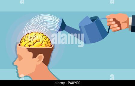 Vector of a man hand watering a brain. Stock Vector