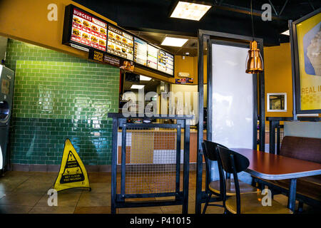 A modern drink dispenser with video touchscreen at a Jack in the Box restaurant in San Leandro California Stock Photo