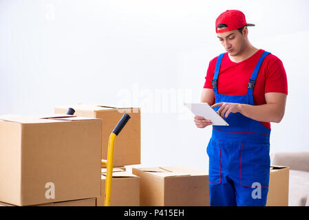 Contractor worker moving boxes during office move Stock Photo