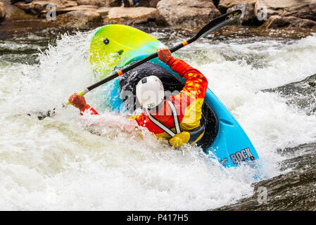 Whitewater kayaker competes in annual Fibark river festival; Arkansas River; Salida; Colorado; USA Stock Photo