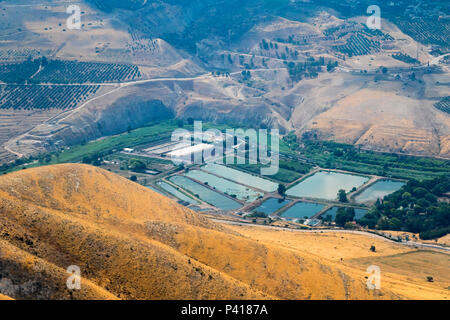 Agricultural landscape with fish breeding ponds in northern Israel, aerial view Stock Photo