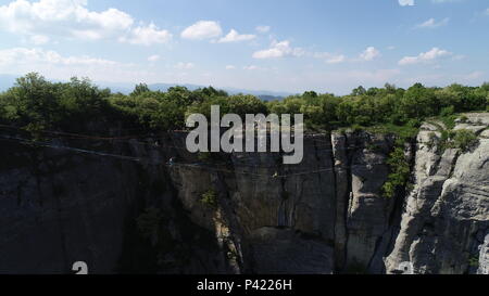 Climbers on Bismantova rock, Reggio Emilia, Italy Stock Photo