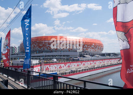 Saransk, Russland. 19th June, 2018. Exterior of the Mordovia Arena, Feature, General, Edge Theme, Colombia (COL) - Japan (JPN) 1: 2, Preliminary Round, Group H, Game 16, 19.06.2018 in Saransk; Football World Cup 2018 in Russia from 14.06. - 15.07.2018. | usage worldwide Credit: dpa/Alamy Live News Stock Photo