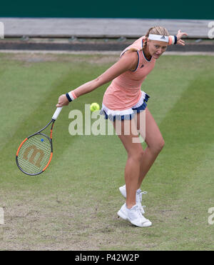 Birmingham, UK. 20th June 2018. Kristina Mladenovic of France in action against Magdalena Rybarikova of Slovakia during the Nature Valley Classic WTA Tour event at Edgbaston Priory Club, Birmingham, UK on Wednesday 20th June 2018. Credit: James Wilson/Alamy Live News Stock Photo