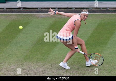 Birmingham, UK. 20th June 2018. Kristina Mladenovic of France in action against Magdalena Rybarikova of Slovakia during the Nature Valley Classic WTA Tour event at Edgbaston Priory Club, Birmingham, UK on Wednesday 20th June 2018. Credit: James Wilson/Alamy Live News Stock Photo