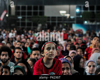 June 19, 2018 - gyptian fans watch the Egypt vs Russia match, part of the 2018 Russia World Cup, in an open square in Cairo Credit: Sayed Jaafar/IMAGESLIVE/ZUMA Wire/Alamy Live News Stock Photo