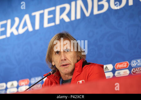 Yekaterinburg, Russia. 20th June, 2018. Peru's head coach Ricardo Gareca attends a press conference during the 2018 FIFA World Cup in Yekaterinburg, Russia, on June 20, 2018. Credit: Bai Xueqi/Xinhua/Alamy Live News Stock Photo