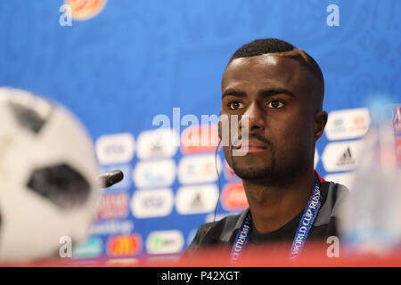 Yekaterinburg, Russia. 20th June, 2018. Peru's defender Christian Ramos attends a press conference during the 2018 FIFA World Cup in Yekaterinburg, Russia, on June 20, 2018. Credit: Bai Xueqi/Xinhua/Alamy Live News Stock Photo