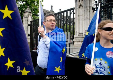 London, UK. 20 June 2018. Protesters outside  Parliament, Westminster, London as Members of Parliament debate the European Union withdrawal bill, June 20th 2018. Credit: Jenny Matthews/Alamy Live News