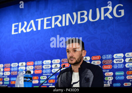 Yekaterinburg, Russia. 20th June, 2018. Goalkeeper Hugo Lloris of France attends a press conference during the 2018 FIFA World Cup in Yekaterinburg, Russia, on June 20, 2018. Credit: Du Yu/Xinhua/Alamy Live News Stock Photo