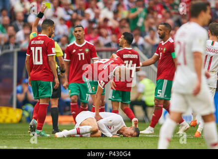 Moscow, Russia. 20th June, 2018. Portugal - Morocco, Soccer, Moscow, June 20, 2018 Cristiano RONALDO, Por 7 injured after foul PORTUGAL - MOROCCO 1-0 FIFA WORLD CUP 2018 RUSSIA, Group stage , Season 2018/2019,  June 20, 2018 L u z h n i k i Stadium in Moscow, Russia.  © Peter Schatz / Alamy Live News Credit: Peter Schatz/Alamy Live News Stock Photo