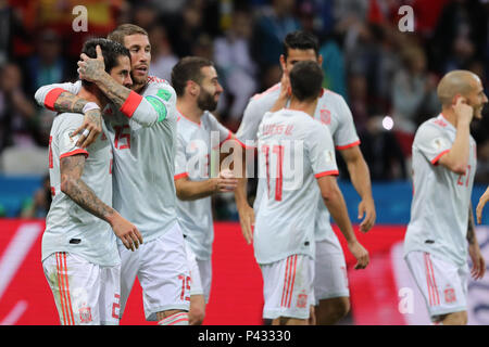 Kazan, Russia. 20th June, 2018. Spain players celebrate after winning the FIFA World Cup 2018 Group B soccer match between Iran and Spain at the Kazan Arena, in Kazan, Russia, 20 June 2018. Credit: Saeid Zareian/dpa/Alamy Live News Stock Photo