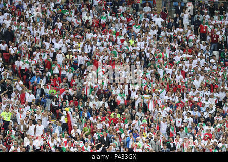 Kazan, Russia. 20th June, 2018. Iran supporters cheer for their team during FIFA World Cup 2018 Group B soccer match between Iran and Spain at the Kazan Arena, in Kazan, Russia, 20 June 2018. Credit: Saeid Zareian/dpa/Alamy Live News Stock Photo
