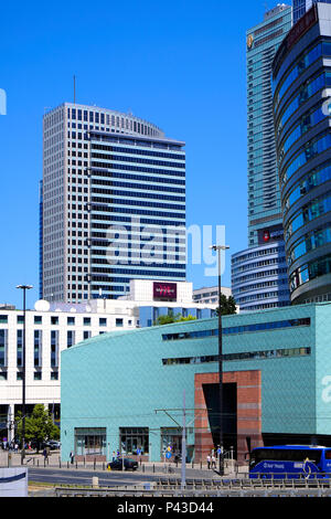 Warsaw, Masovia / Poland - 2018/06/08: Panoramic view of city center with modern skyscrapers - Warsaw Financial Center at Emilii Plater street and Gol Stock Photo