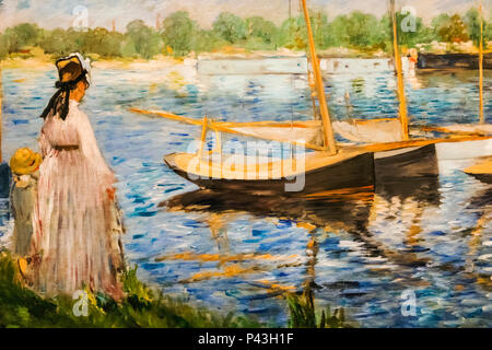Painting titled 'Banks Of The Seine at Argenteuil' by Edouard Manet dated 1874 Stock Photo