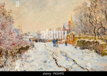 Painting titled 'Snow Scene at Argenteuil' by Claude Monet dated 1875 Stock Photo