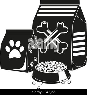 Black and white pet food silhouette Stock Vector