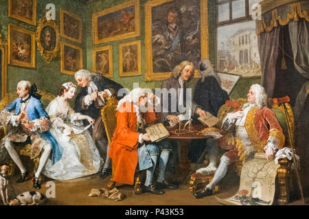 Painting from The Marriage A-la-Mode Series titled 'The Marriage Settlement' by William Hogarth dated 1743 Stock Photo