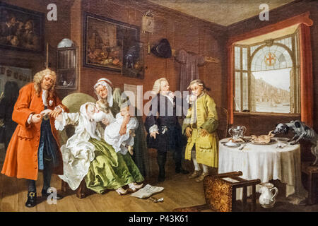 Painting from The Marriage A-la-Mode Series titled 'The Lady's Death' by William Hogarth dated 1743 Stock Photo
