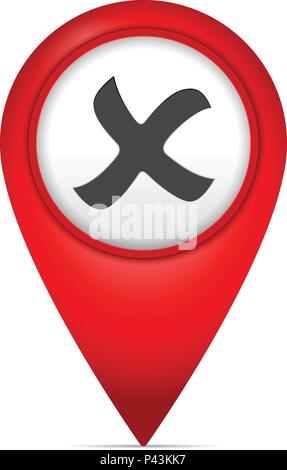 Map marker with cancel symbol on a white background. Stock Vector