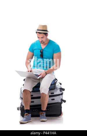 Freelancer working on the go isolated on white Stock Photo