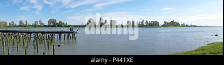 Panorama of the Fraser River and Shady Island at Steveston, Richmond, British Columbia, Canada Stock Photo