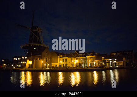 Windmill of Haarlem in the night Stock Photo