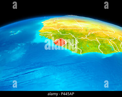 Satellite view of Sierra Leone highlighted in red on planet Earth at ...