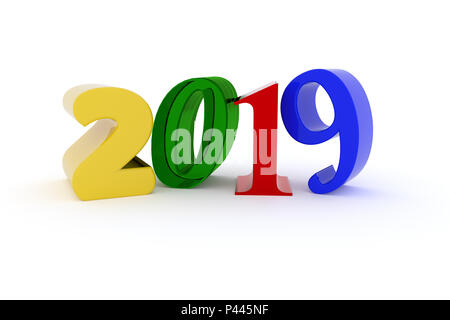 Colorful 2019 on a white background, New Year concept, 3d rendering Stock Photo