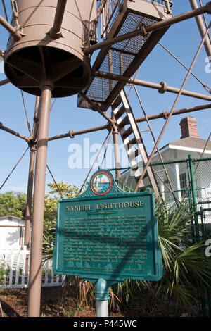 The 98-foot tall iron Sanibel Island lighthouse was first lighted in 1884, on Sanibel Island, a barrier island near Fort Myers, Florida. Stock Photo