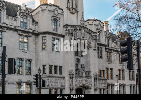 The art nouveau Gothic facade of The Middlesex Guildhall which is the home of the Supreme Court of the UK. The impressi Stock Photo