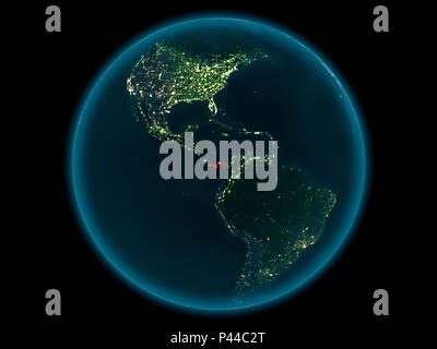 Night above Panama highlighted in red on model of planet Earth in space ...