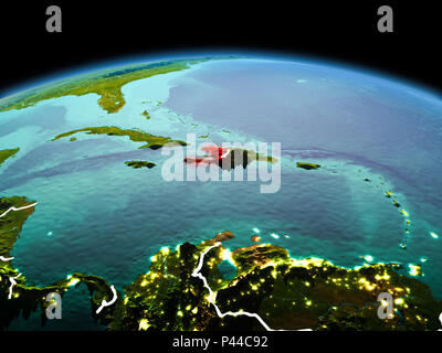Morning above Haiti highlighted in red on model of planet Earth in ...