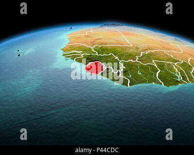 Morning above Sierra Leone highlighted in red on model of planet Earth ...