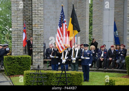 U.S. Army Soldiers assigned to U.S. Army Garrison Benelux, Belgian Soldiers and civilians of different nations, participate in the Battle of the Bulge memorial ceremony in Memorial du Mardasson, Bastogne, Belgium, June 03, 2016. (U.S. Army photo by Visual Information Specialist Pascal Demeuldre/Released) Stock Photo