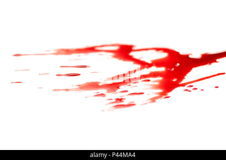 Spilled blood, isolated on white background, angle view selective focus Stock Photo