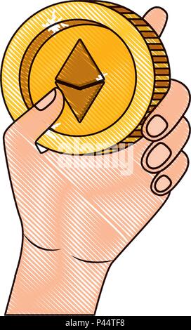 hand with etherum coin Stock Vector