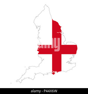 Flag of England in country silhouette. A red St George's Cross on a white field. Country and part of United Kingdom and island Great Britain, Europe. Stock Photo