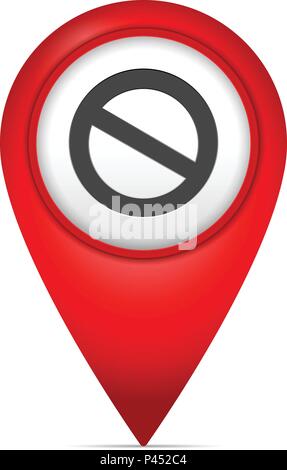 Map marker with prohibition symbol on a white background. Stock Vector