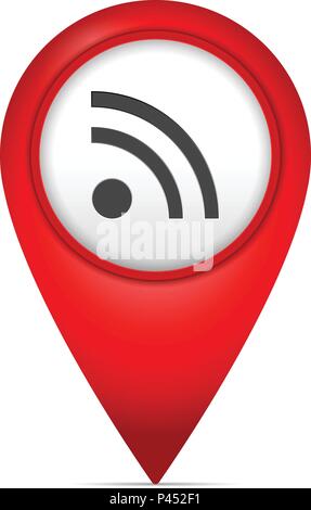 Map marker with RSS symbol on a white background. Stock Vector