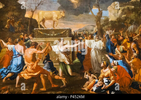 Painting Of The Adoration of the Golden Calf by Nicolas Poussin dated 1633 Stock Photo