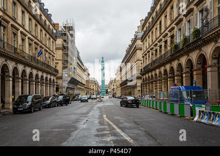 PARIS, FRANCE - 08 AUGUST, 2017: View of the street Castiglione and Place Vendome Column in Paris Stock Photo