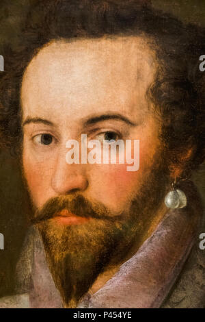 Portrait of Sir Walter Raleigh by Unknown Artist dated 1588 Stock Photo