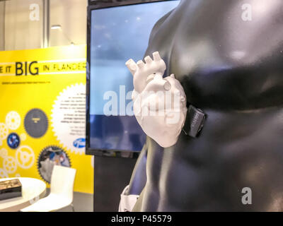 Hannover, Germany - April 2018: 3D printed anatomical heart using SLS technology in PA2200 by Tenco DDM at Hannover Messe Stock Photo